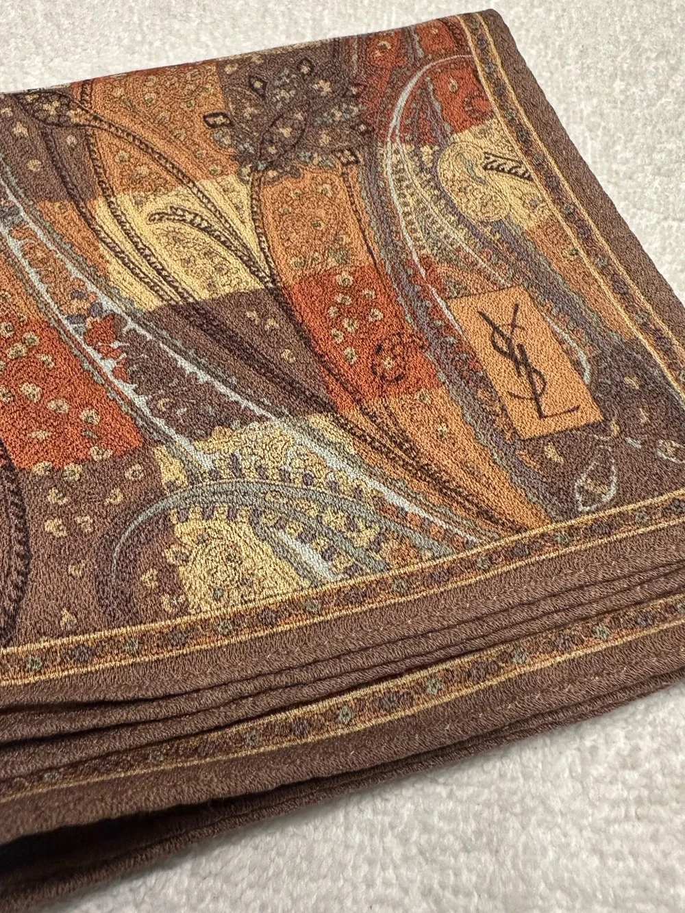YSL Yves Saint Laurent Patchwork Paisley Square Scarf 21.5” EUC